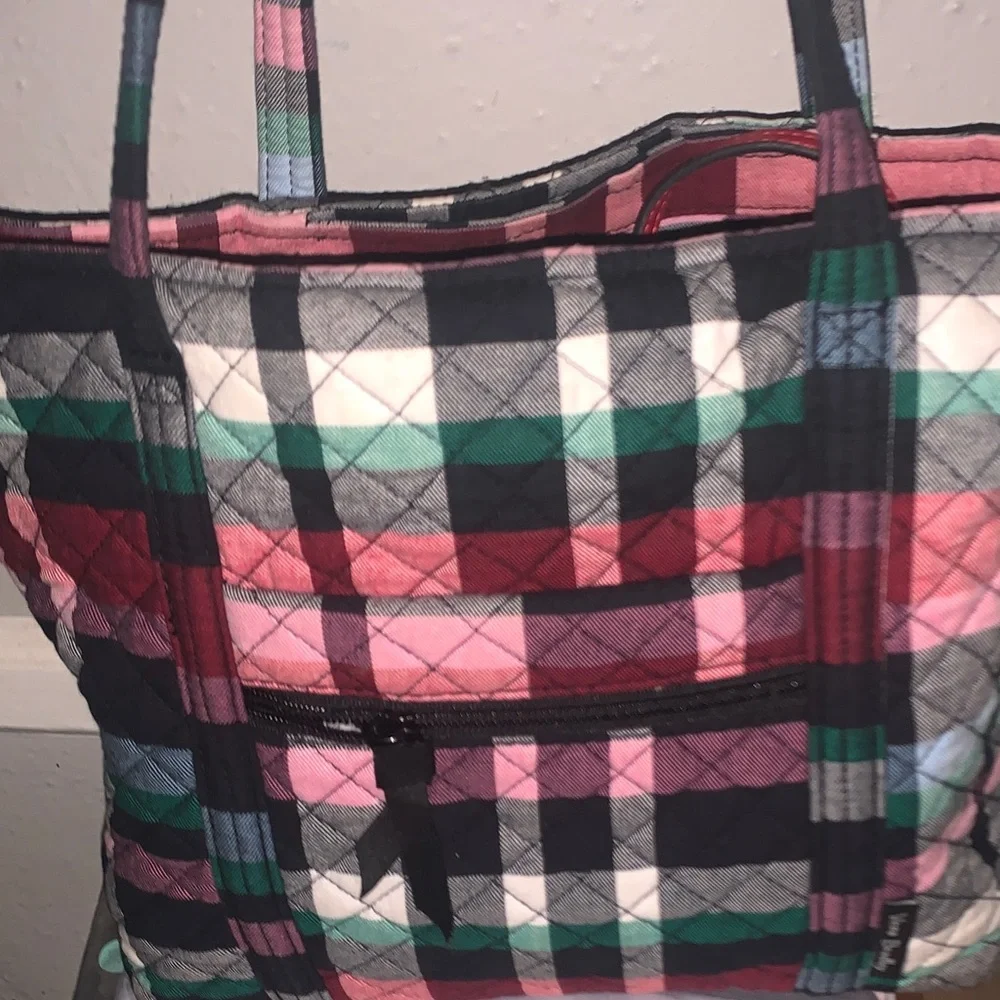 Vera Bradley Quilted Plaid Tote in Pink, Black & Green